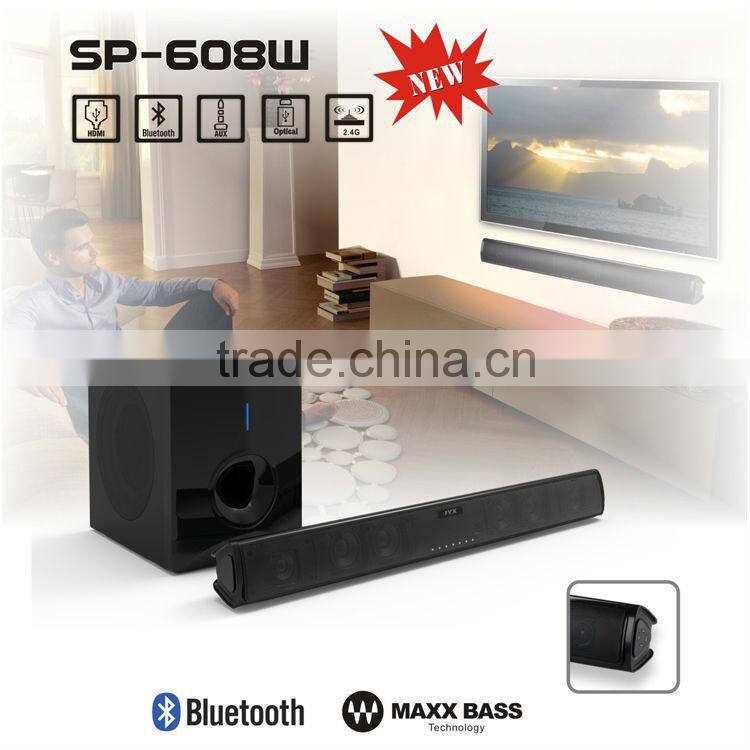 New design 2015 2.1 super bass soundbar bluetooth built in subwoofer with AUX.OPTICAL 2.4G