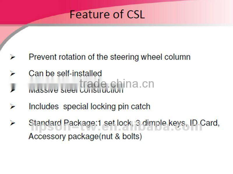 Black Powder coated Lock set and Chrome plated Lock Pin Car Steering Lock