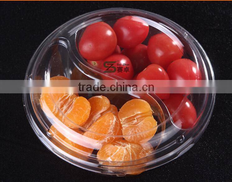 Whole sale supermarket round plastic food compartment tray fruit packaging box
