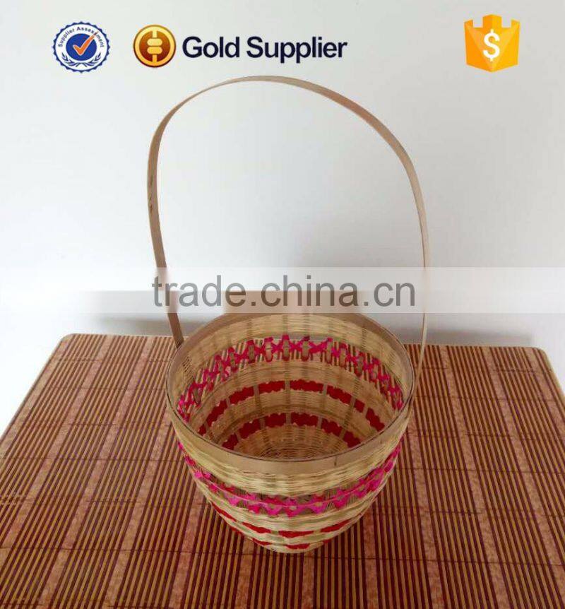 2016 wholesale new style empty round bamboo mesh fruit basket with handle