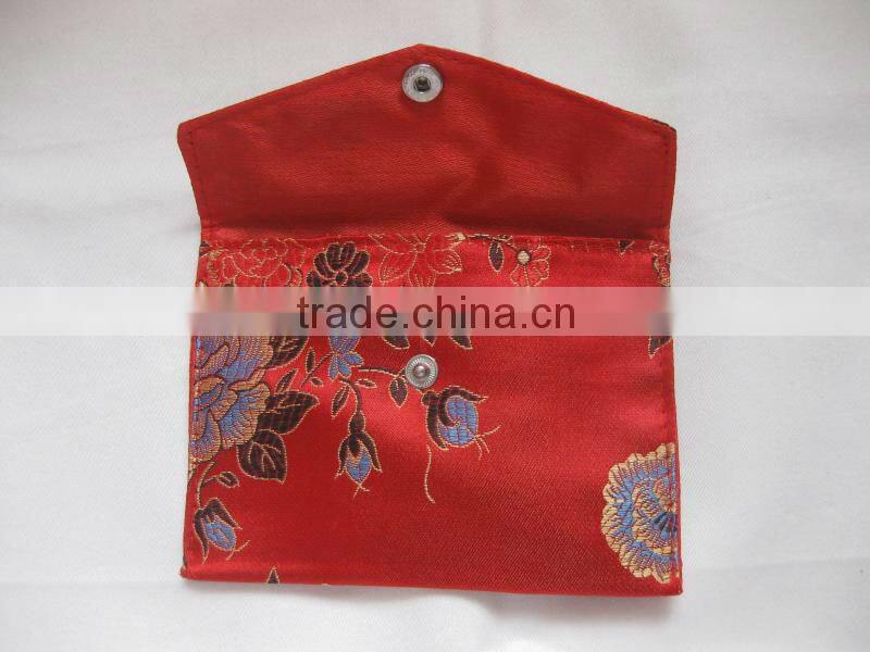 Chinese style brocade silk emboirdery coin purse with button envelope