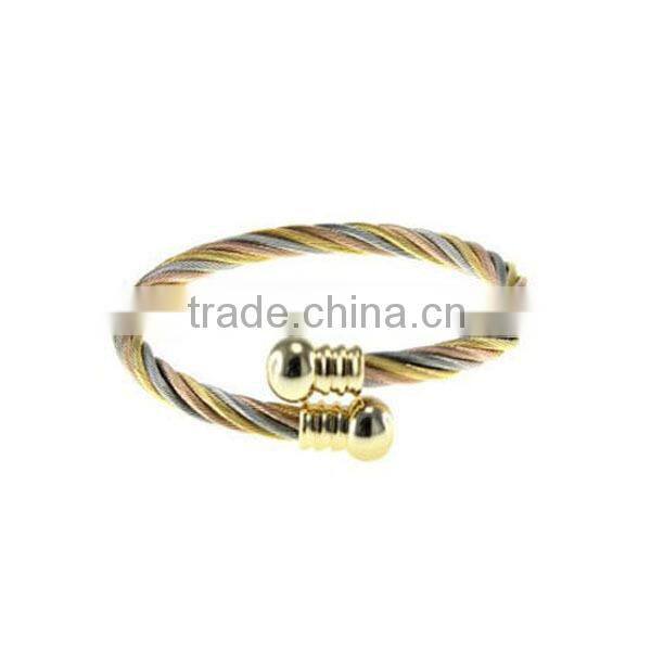 High quality stainless steel cuff bracelet blank cable cuff bracelet twisted cable cuff bracelet with gold cross charms LB8392