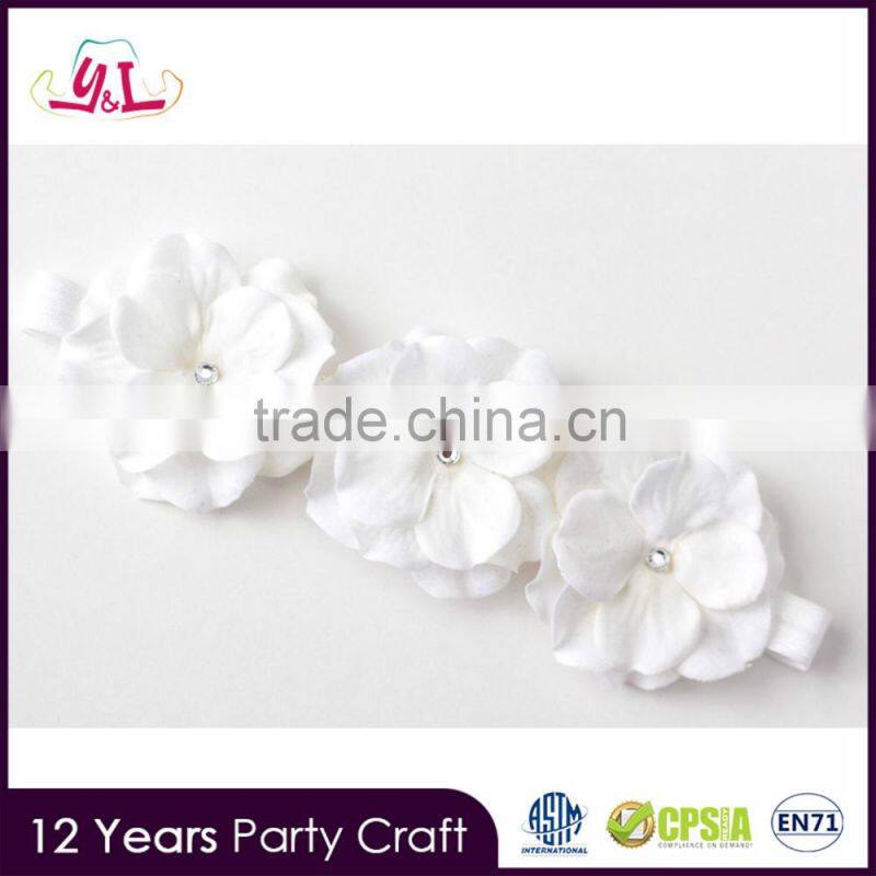 White Golden Baptism Flower Headband For Kids