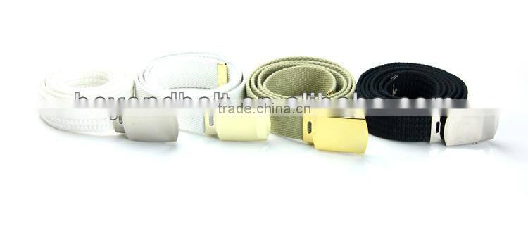 Beyond Men's 100% Cotton Canvas Military 54" Long Webbing Belt with Brass Slider Buckle