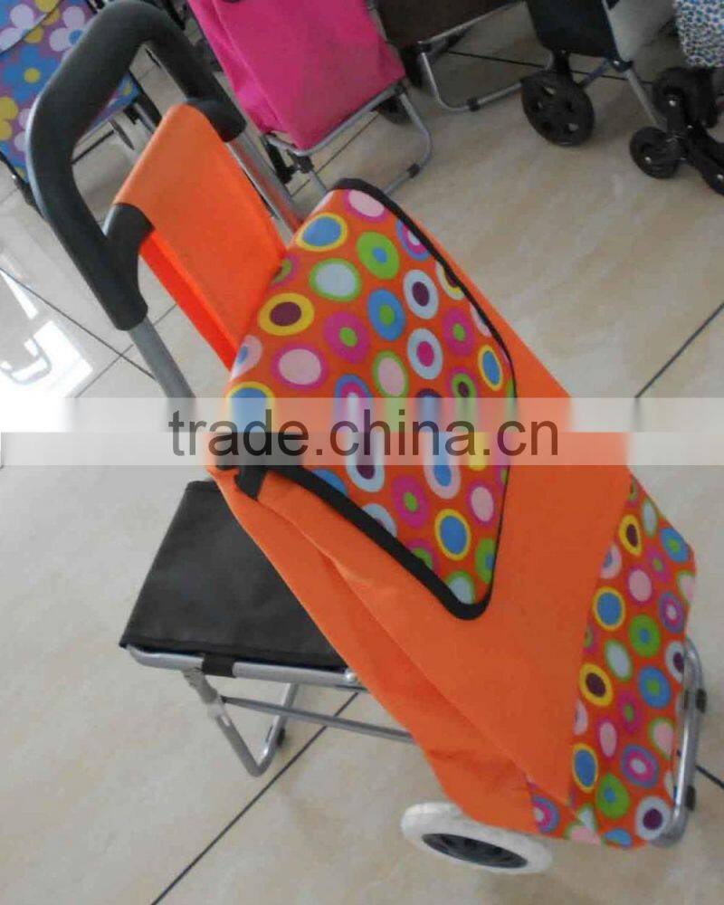 Portable supermarket shopping cart, Portable folding shopping trolley with chair, Rolling folding shopping cart with seat