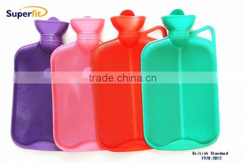 2015 NEW fashion Particular BS double or Single ribbed Nature Rubber Hot water bag color