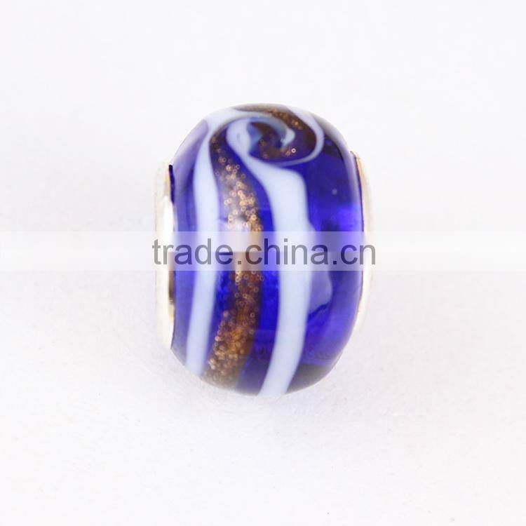 Wholesale DIY Blue Beads Big Hole Lampwork Murano Glass Beads with Silver Core