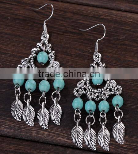 Retro national wind jewelry tassel leaves pendant earrings turquoise earrings ebay Home selling for OEM / ODM