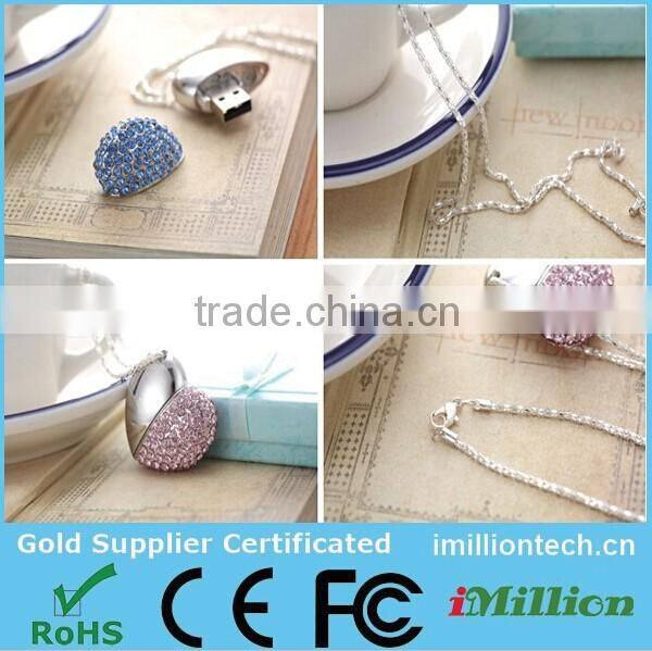 Beautiful Jewellery Gem Heart Shape USB flash drive with Keychain for wedding design Gift