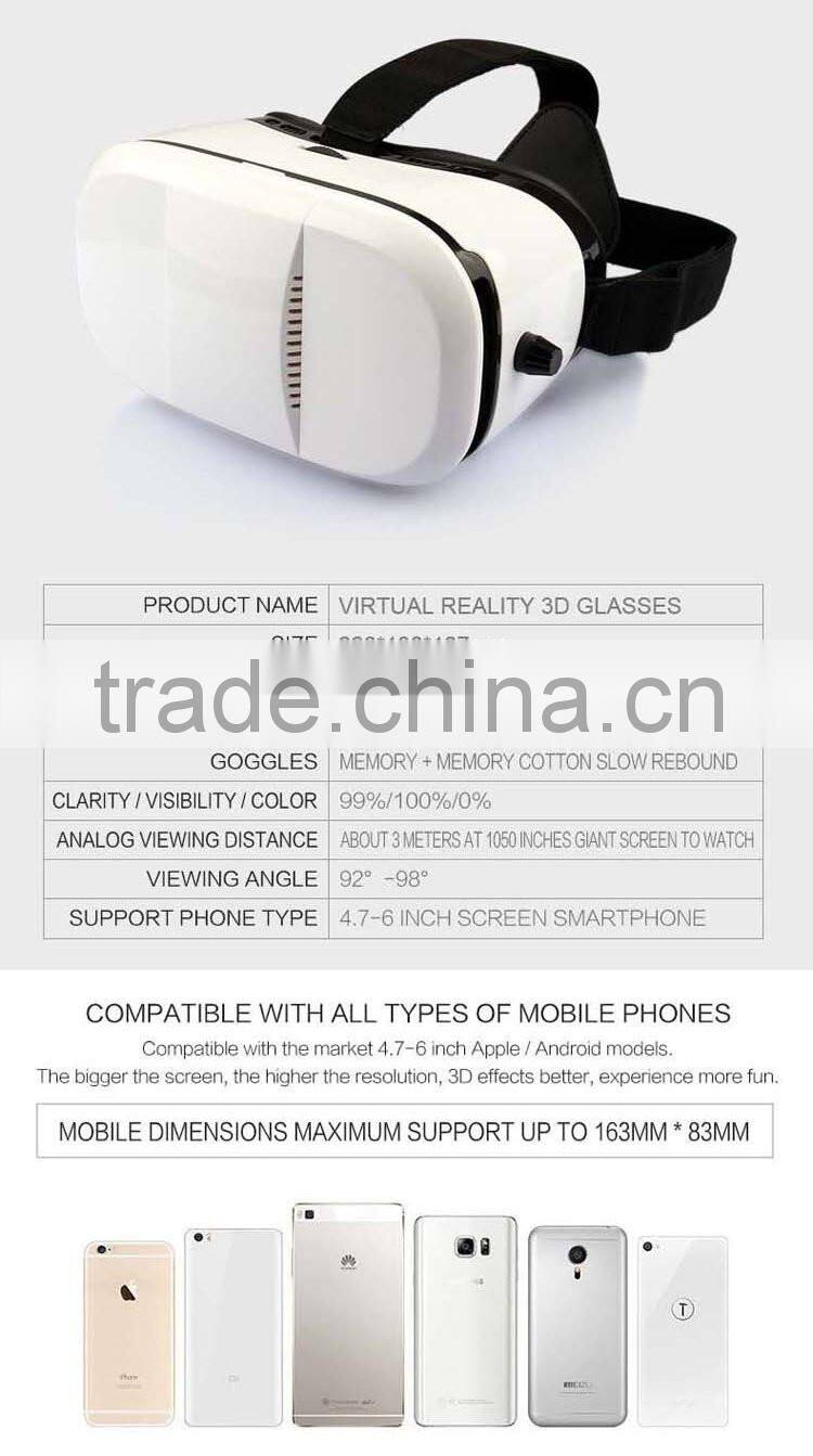 Head-Wearing 3D VR Box Virtual Reality 3D Media Player Glasses for 4 inch- 6 inch Smart Cell Phone