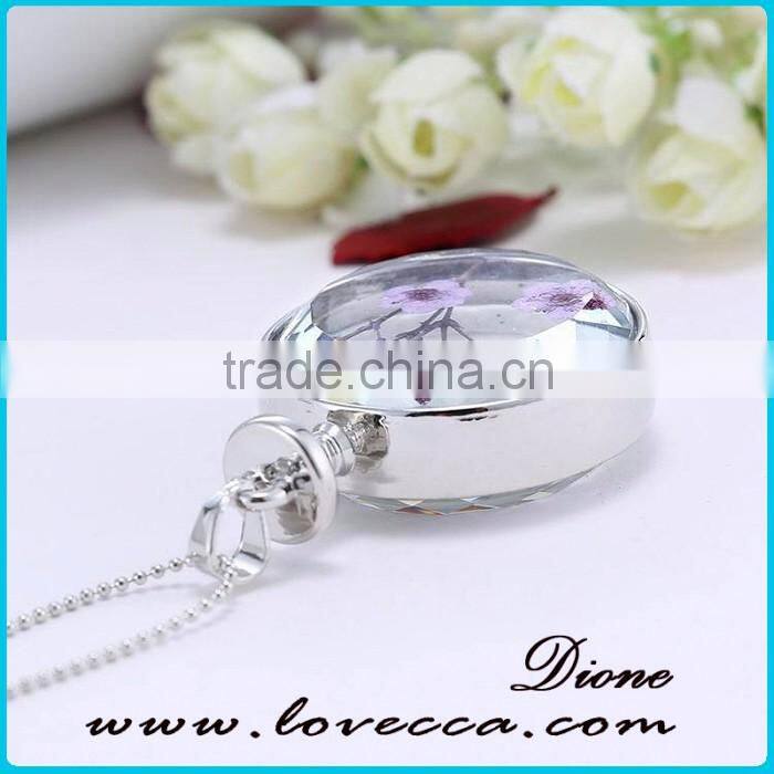 2016 FASHION wholesale round glass locket pendant organic dried flower necklace