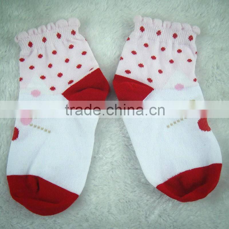cotton baby sock with white and red color ,wholesale children sock,cute cat,drop style