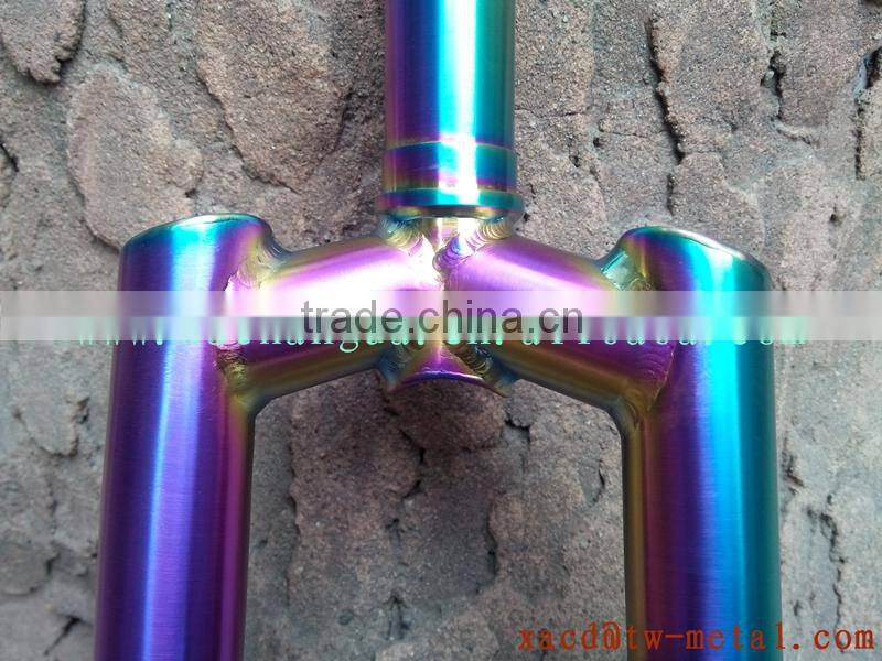 titanium MTB bike front fork with rainbow color mountain bike front fork titanium rainbow color mtb front fork