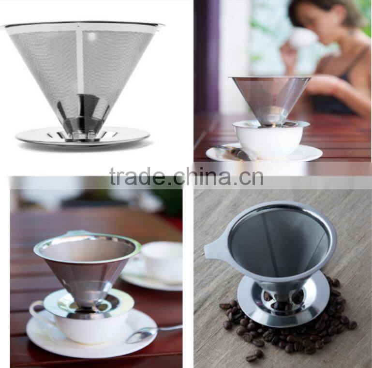 Stainless Steel Cone Coffee Filter maker dripper with stand for 2-4 cups