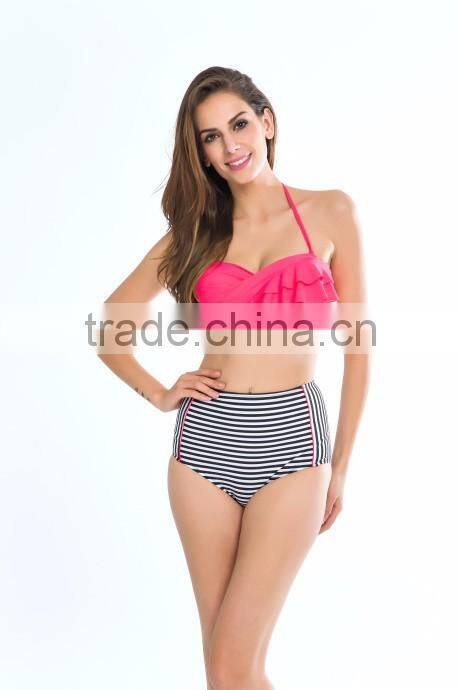 2016 Latest striped Retro High Waist Bikini