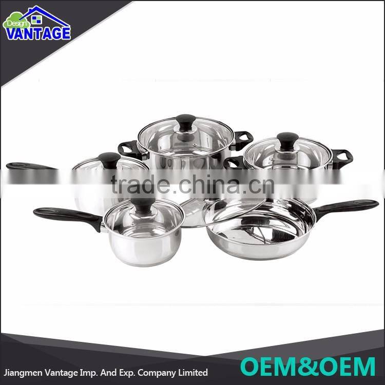 Multi-purpose 10pcs cookware sets stainless steel cooking pot with glass lid