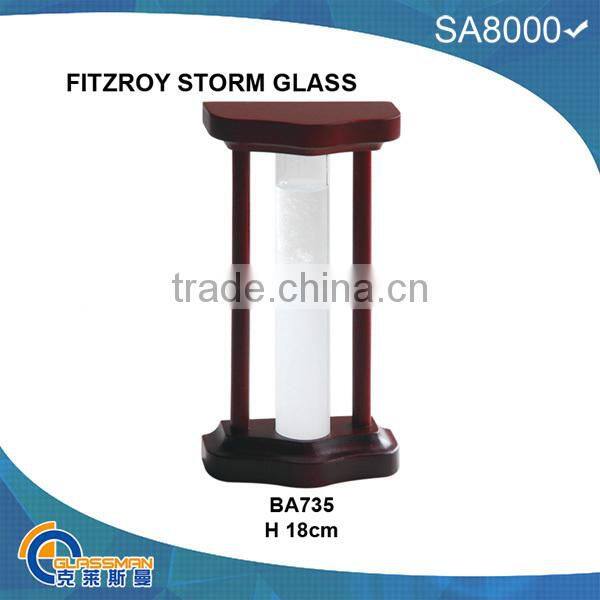 BA0913 FITZROY STORM GLASS WITH WOOD BASE