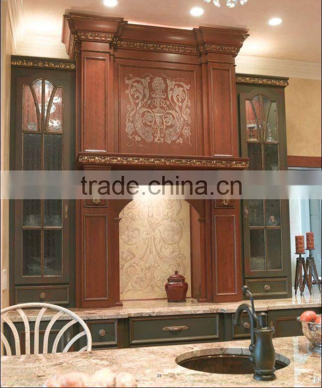 Luxury Solid Wood Hand Carved Inlay Kitchen Cabinet/Antique Kitchen Furniture