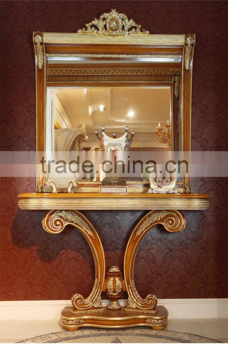 Italian Wood Carving Gilded Console Table With Mirror/ Living Room Exquisite Vivid Solid Wood Carved Console Table