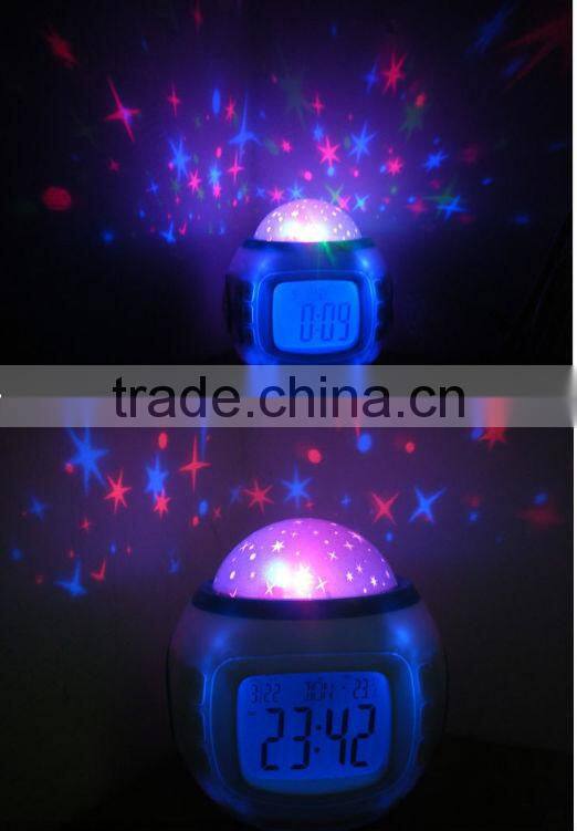 music and starry sky calendar/LED light clock/time date week and thermometer table alarm