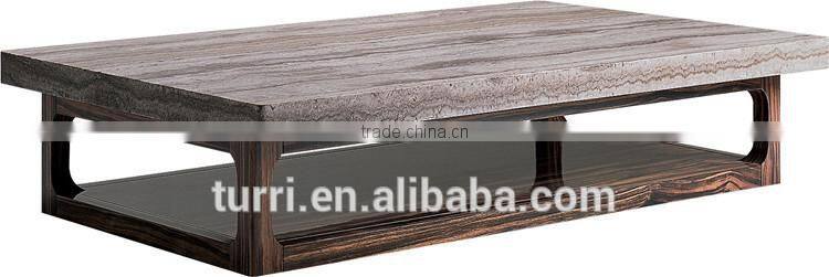 Italian Wood Fancy travertine top side table