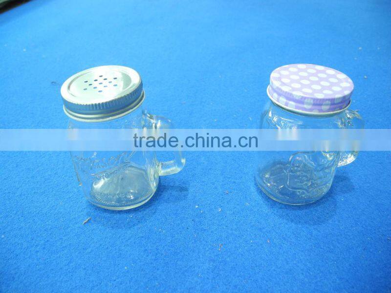 beverage use 120ml glass mason jar with smooth surface and handle