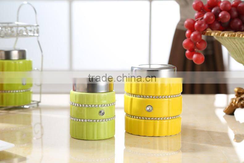 kitchenware useful ceramic canister set with stainless metal stand