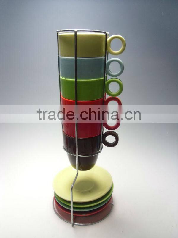 porcelain espresso cup & saucer with metal stand