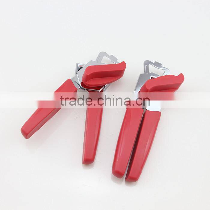 Red Plastic Handle Easy to Grip Can Opener Includes Bottle Cap Opener and Can Tab Lifter
