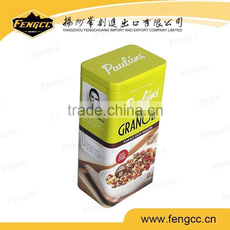 Beautiful color print food coffee square tin box rectangular tin box