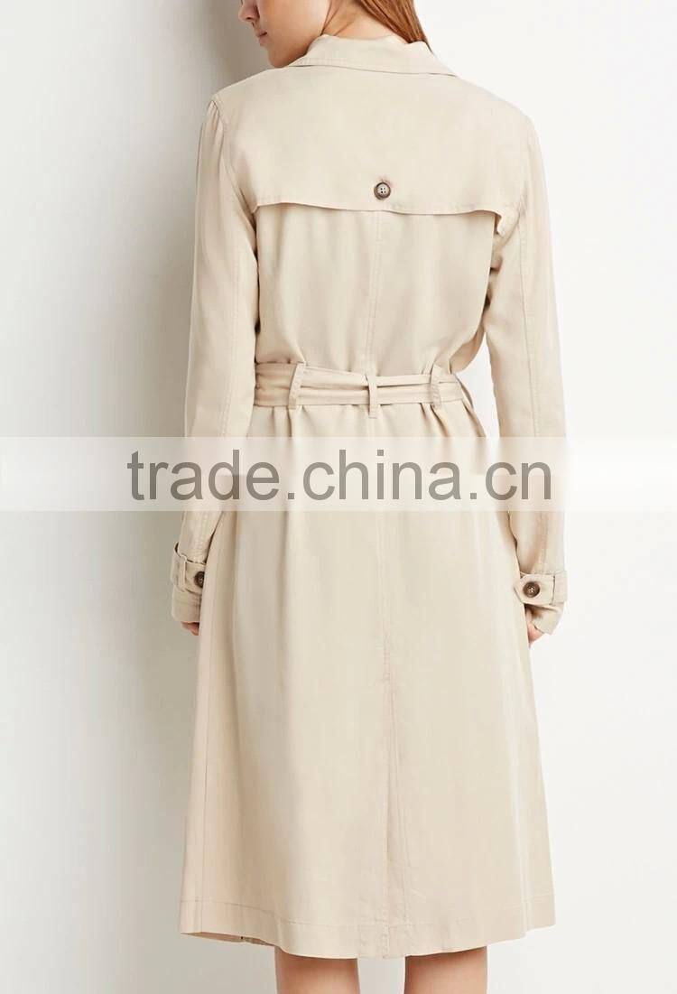 2016 Fashion Plain Khaki Long Knee Length Jacket Women Wind Coat Winter Coats