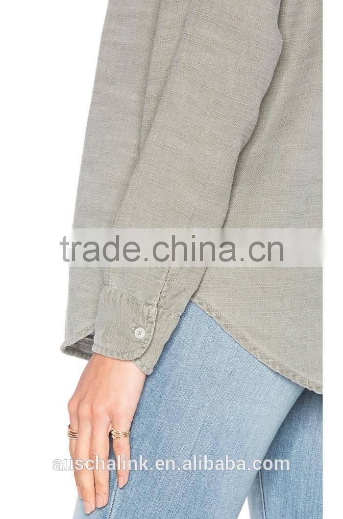 new style autumn women army olive grey twill shirt factory price