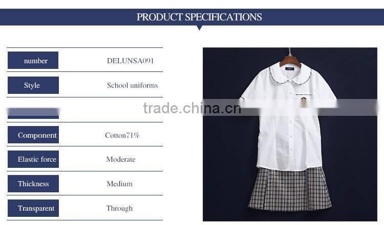 Custom School Wear Sets Girls Short Sleeve Shirt And Pleat Plaid Skirt