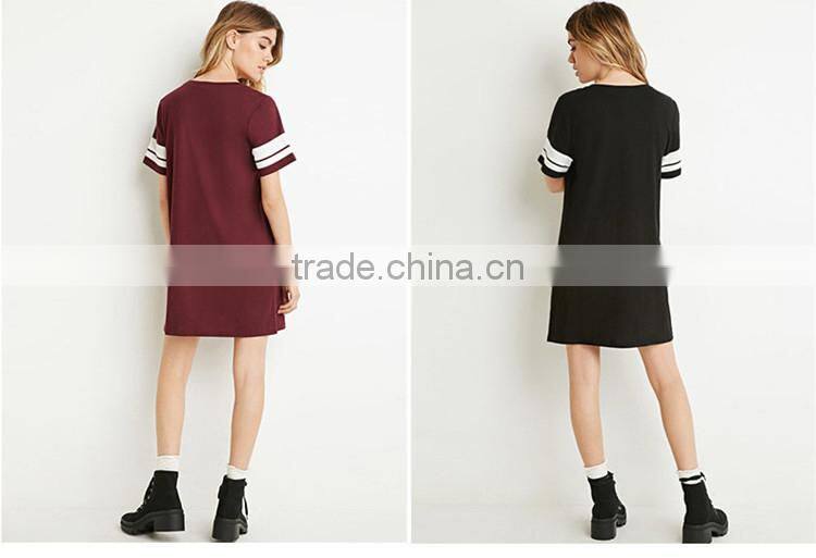 Maxnegio formal black color jersey fabric loose shirt dress straight casual dress