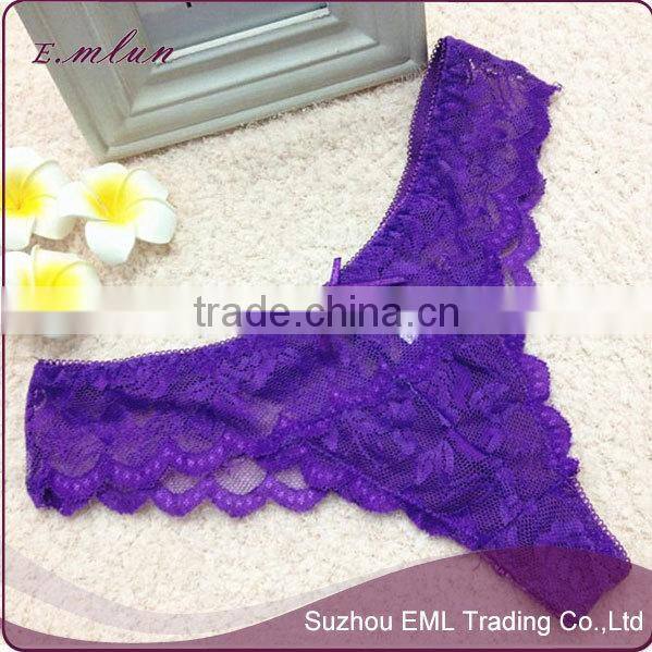 Ladies sexy transparent lace hollow out thong