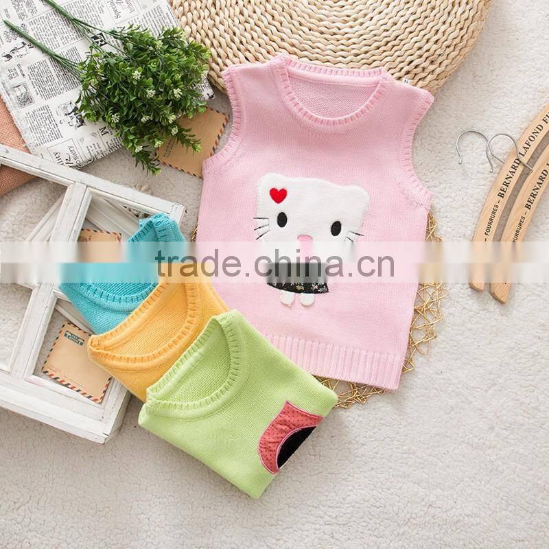 Latest crew neck boys computer knitted embroidery design baby sweater vest