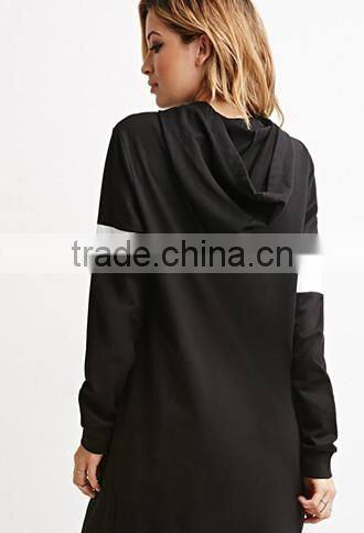 Contrast color stripe hooded long-sleeved dress