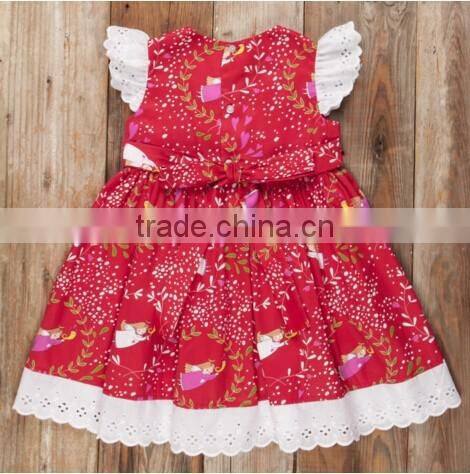 Wholesale Kids Christmas Chevron Clothing Girls Christmas Eyelet Lace Red Dress