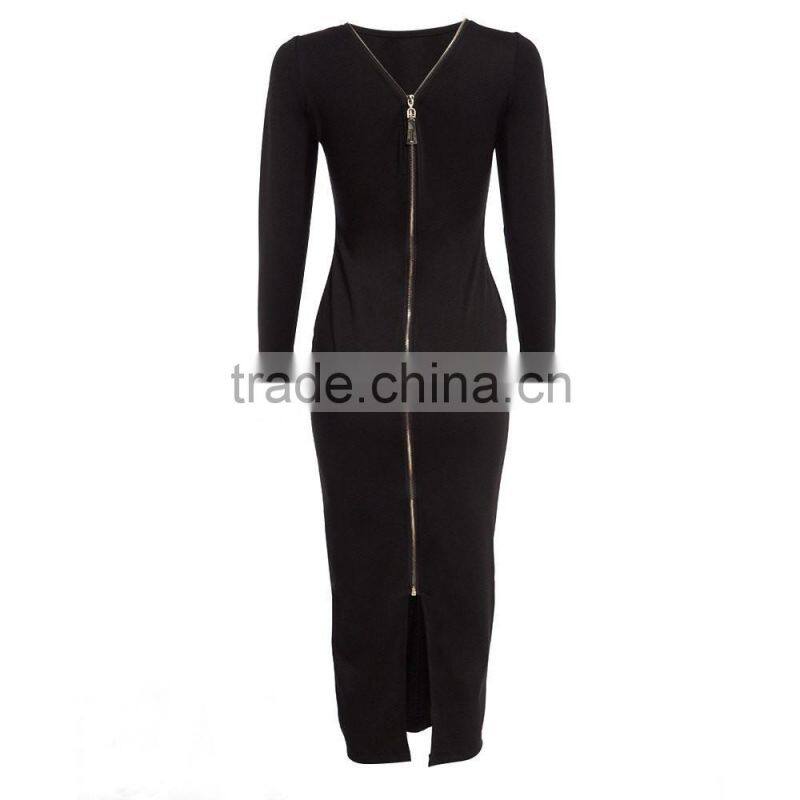 New arrive Autumn lady Elegant Dress Long Sleeve Full Zipper Tight pencil dress