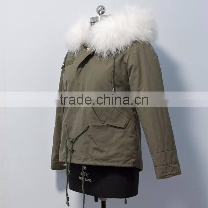 Myfur Customized Color and Size Baby Pink Raccoon Fur Hooded Ladies Parka