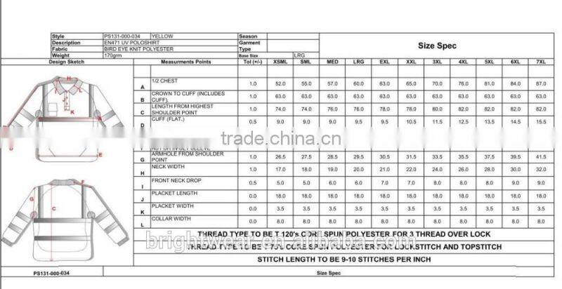 Polyester contrast high visibility safety Europe birdeye sew-on tape reflective polo shirt