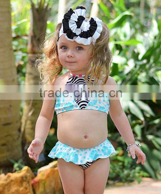 Newest Girl Swimsuit With Turquoise And Black Floral Bikini Girl Beachwear Girls Clothing G-NP-TR905-321