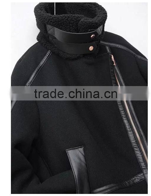 Europe style women big fur coat jacket Leather /Biker Jacket