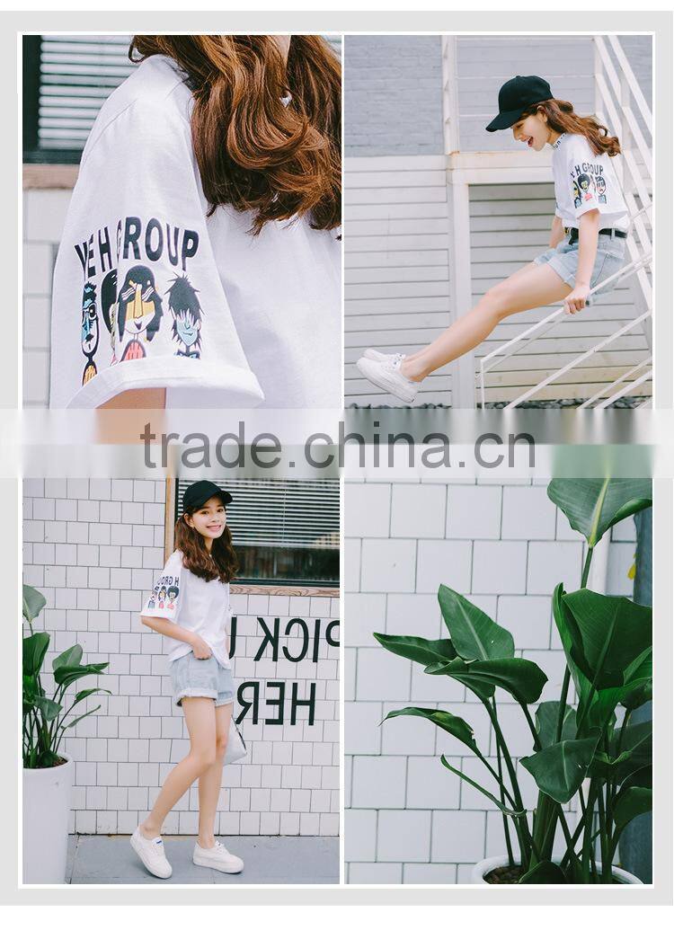 cartoon printing horn sleeves t shirt for women