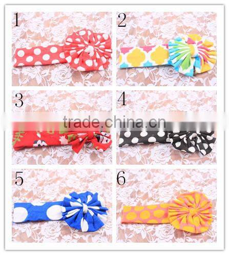Cheap wholesale childrens boutique headbands various damask polka dots knit cotton hair bows low moq flower elastic headbands