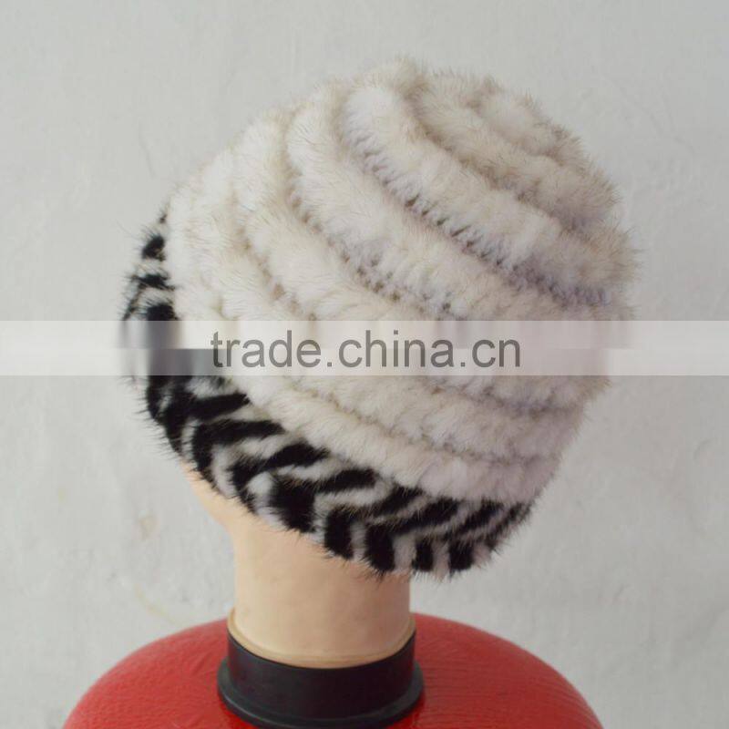 SJ922-06 Stock Beautiful Yarn Knit Mink Fur Hats