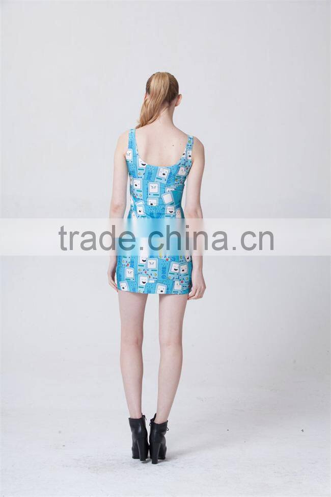 dress 2015 new cool summer ,women sexy Sleeveless dress cartoon Digital Printing dress for women,latest dress designs