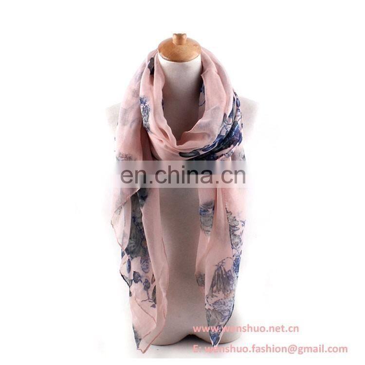 Wholesale Fashion Flowers Printed Joker Tippet Voile Scarf