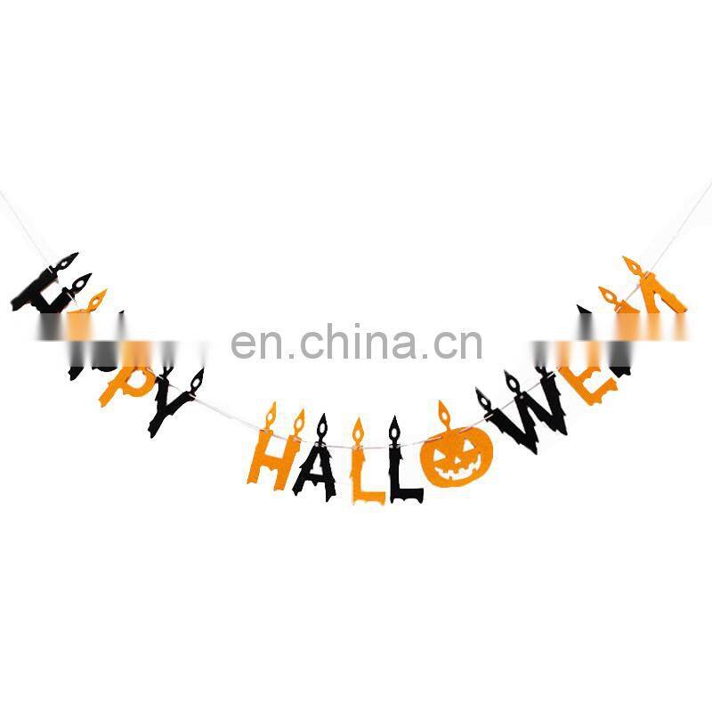 Wholesale promotion Halloween hanging decorations banners funny cheap letter pumpkin felt pennant string flags MFJ-0031