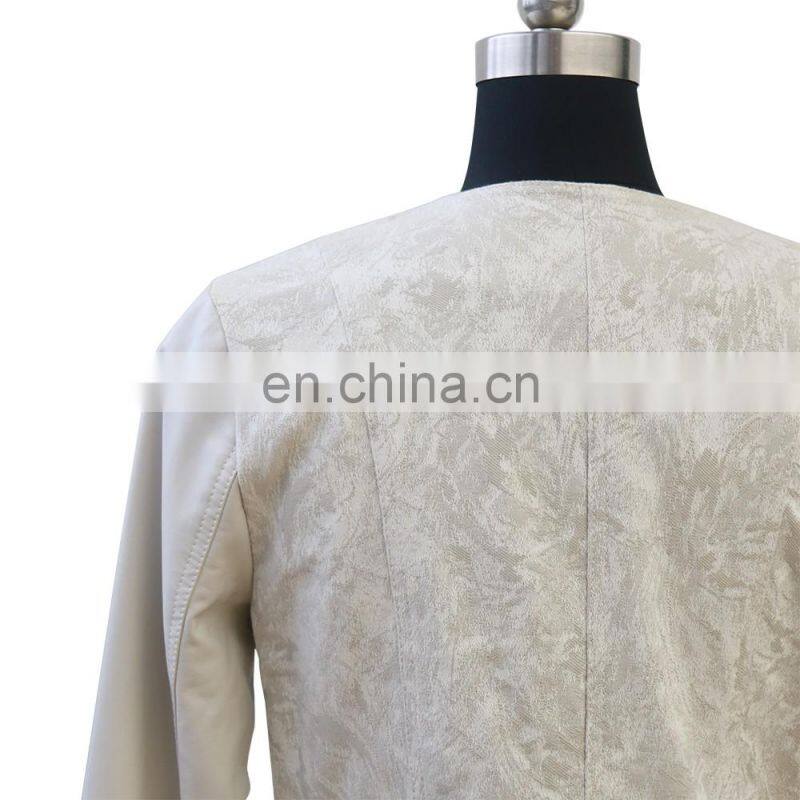 women latest fashion leather jacquard jacket